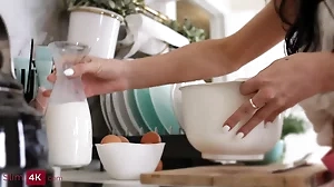 A European couple kicks off their morning with intense kitchen lovemaking